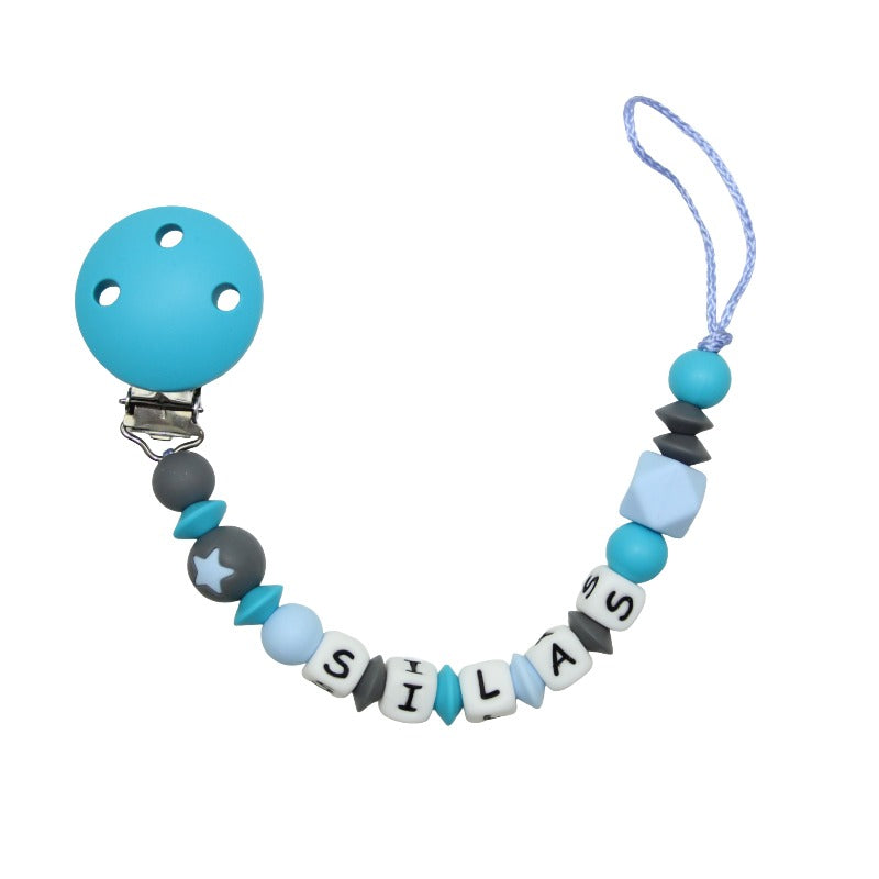 Nuggikette Silicone avec nom Hexagon Scubablau: Bleu pastel