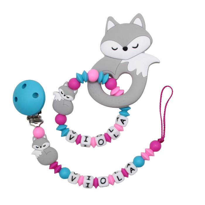 SILIKON Geschenkset Fuchs scubablau:pink