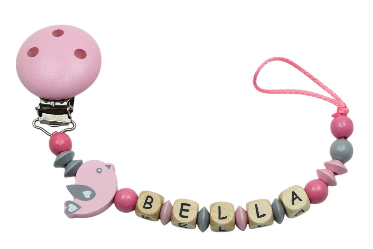 Nuggikette avec nom Bird pastel rose: rose