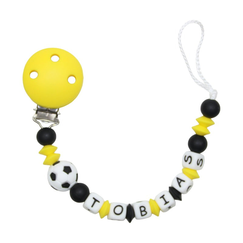 Silicone pacifier chain with name football yellow:black