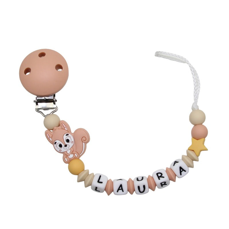 Nuggikette Silicone avec nom Squirrel Peach: Moutarde Jaune