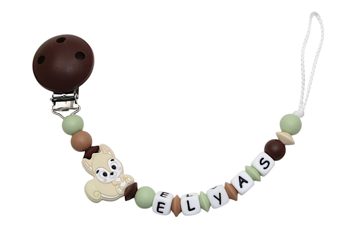 Nuggikette Silikon mit Name Eichhörnchen braun:beige