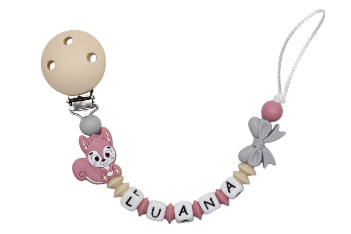 Nuggikette Silicone avec nom Squirrel Beige: Blush