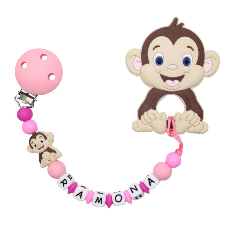Nuggikette Silicone avec nom et tons roses de singe pendentif