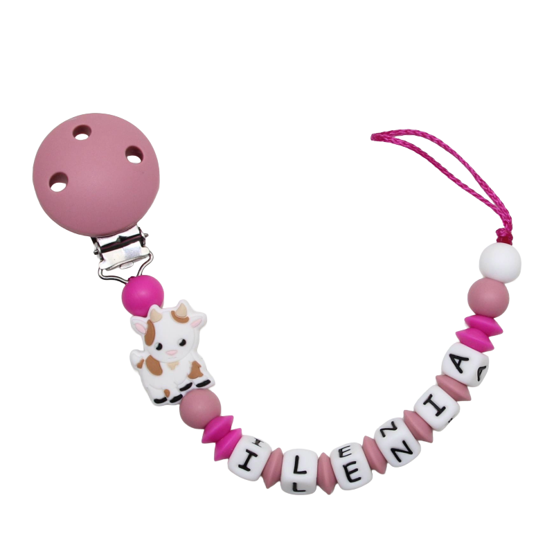 Nuggikette Silicone avec nom chèvre rose foncé: rougir