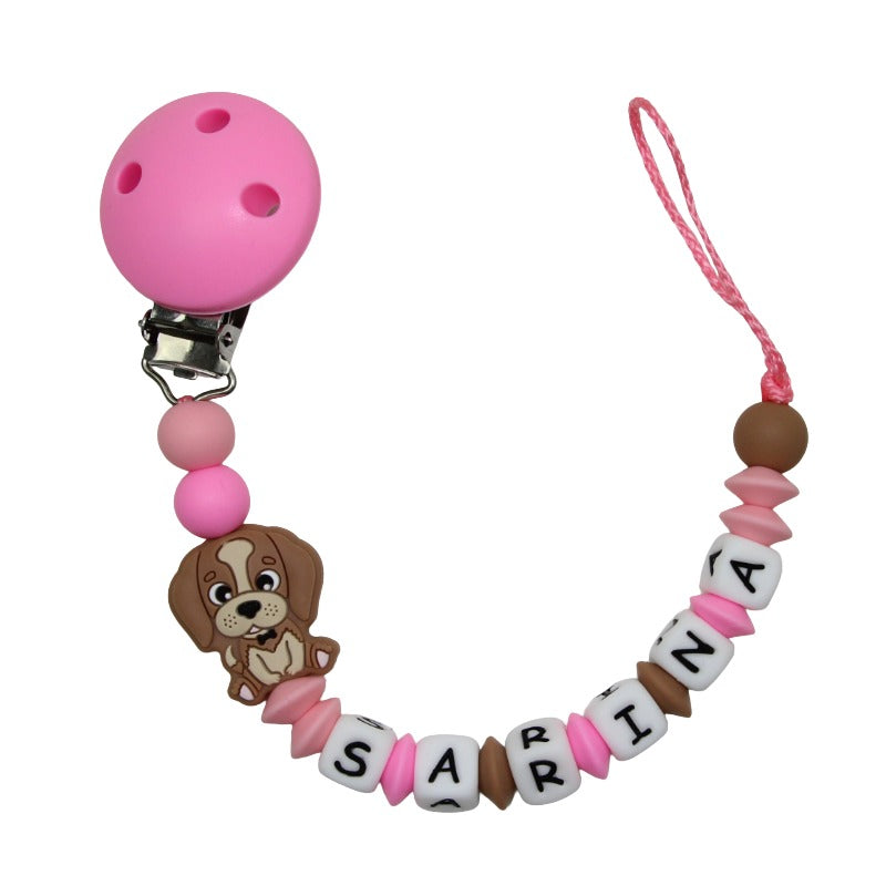 Nuggikette Silicone avec nom Dog Pink: Camel