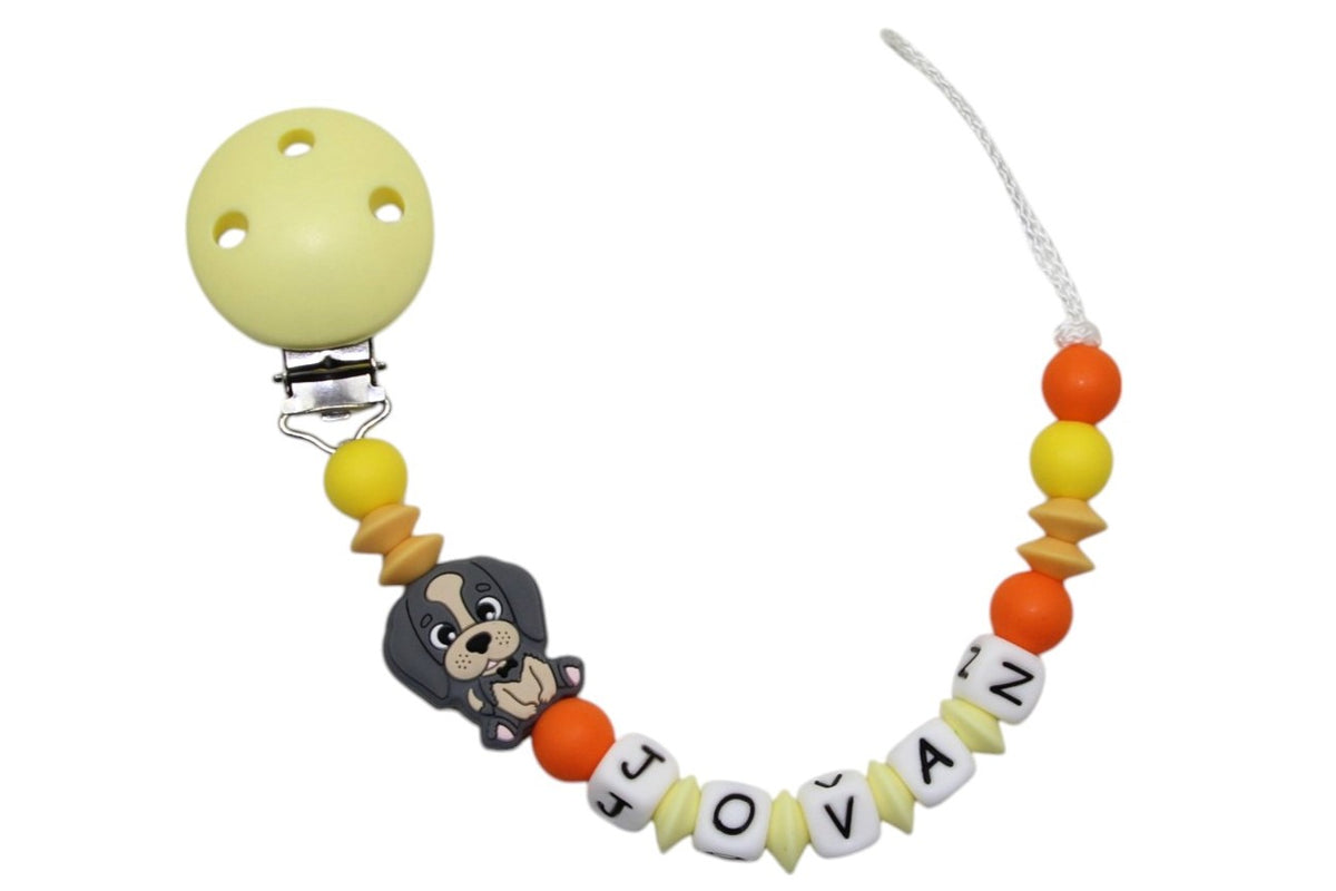 Nuggikette Silikon mit Name Hund pastellgelb:orange