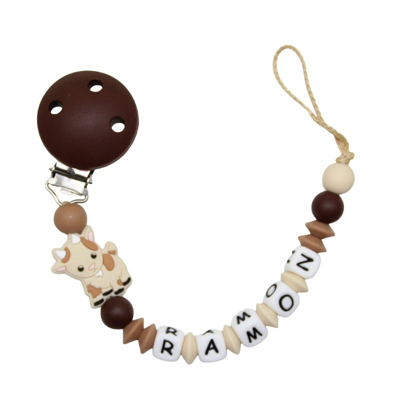 Nuggikette Silicone avec nom chèvre Brown: Camel