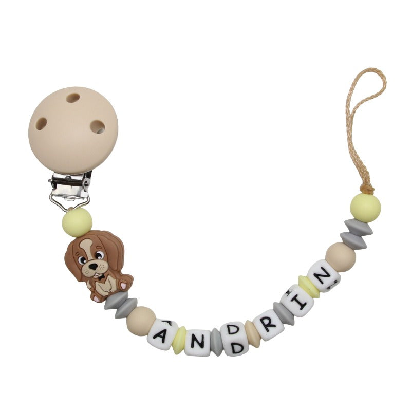 Nuggikette Silicone avec nom Dog Beige: Pasttel Yellow