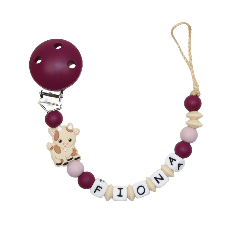 Nuggikette Silikon mit Name Ziege rotwein:beige