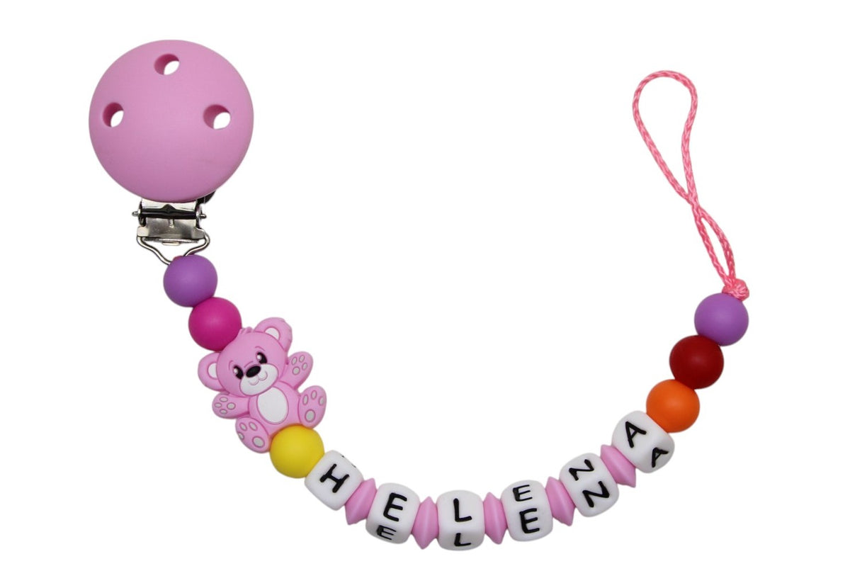 Nuggikette Silicone avec nom Teddybär Zartrosa