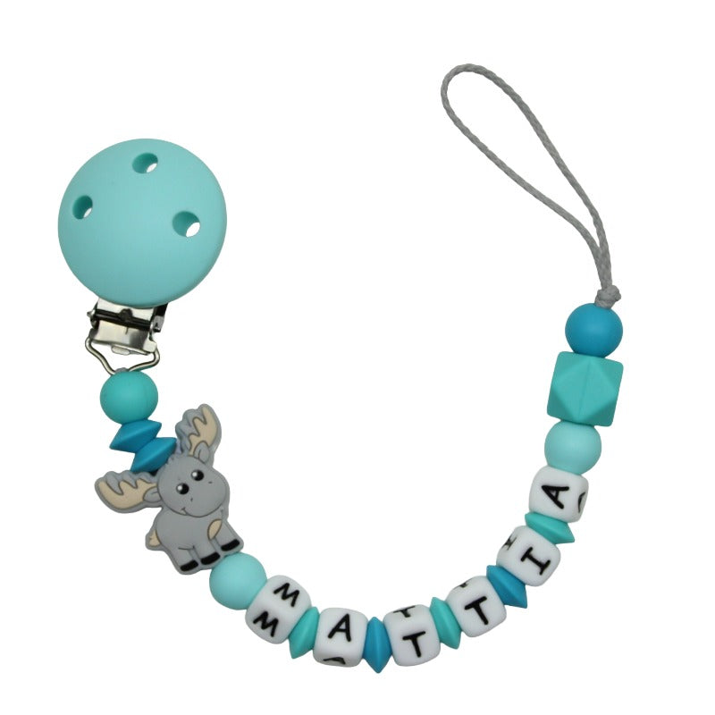 Nuggikette Silikon mit Name Elch aqua
