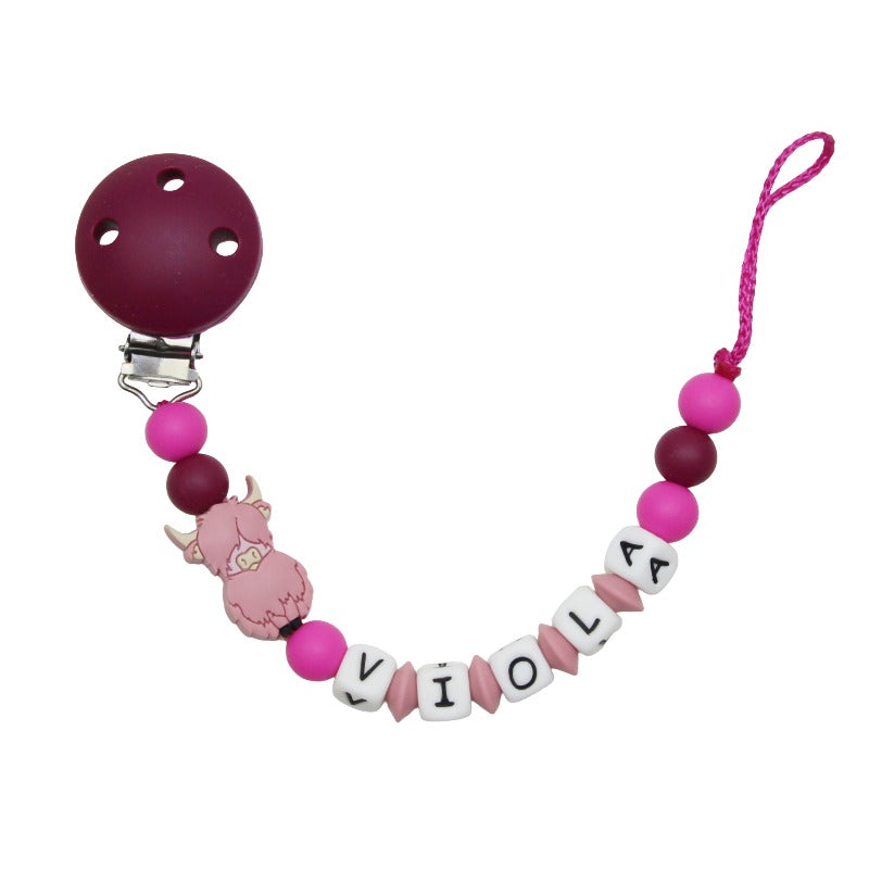 Nuggikette Silikon mit Name Highlandkuh rotwein:blush