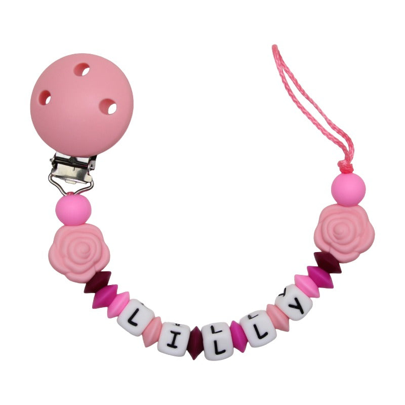 Nuggikette Silicone avec nom roses pastel rose
