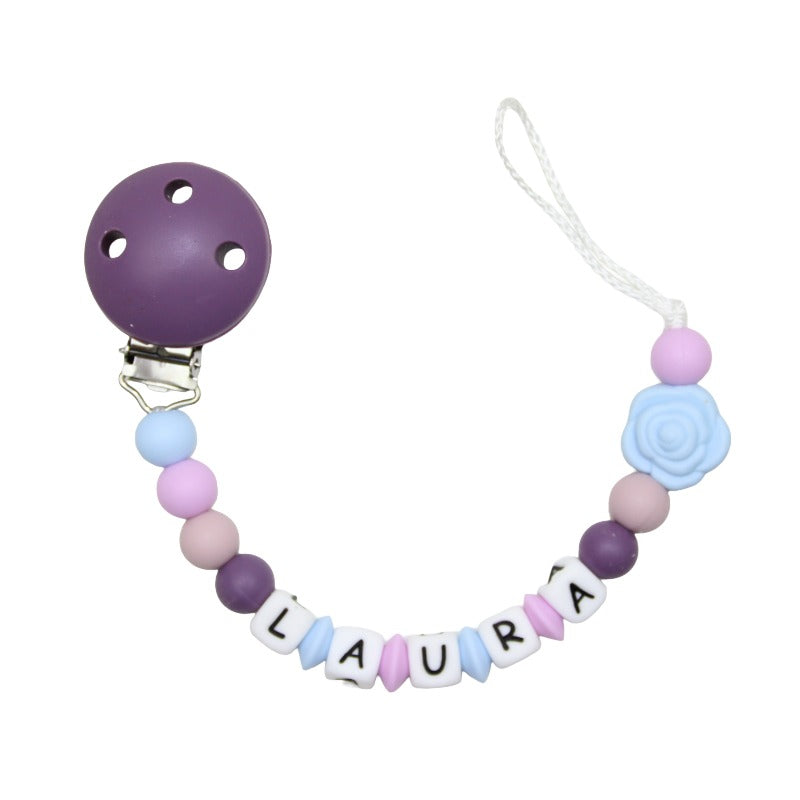 Nuggikette Silikon mit Name Rosen traube:pastellblau