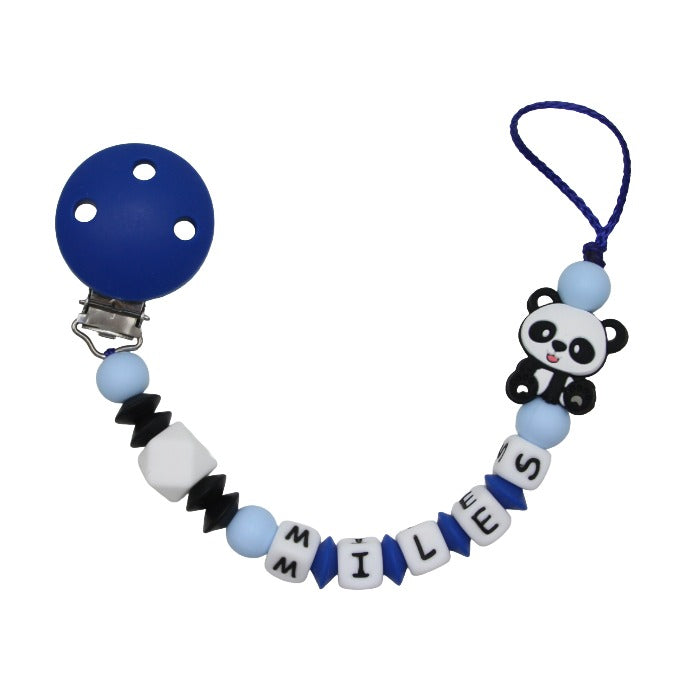 Nuggikette Silicone avec nom Panda Blue Royal: Blue pastel