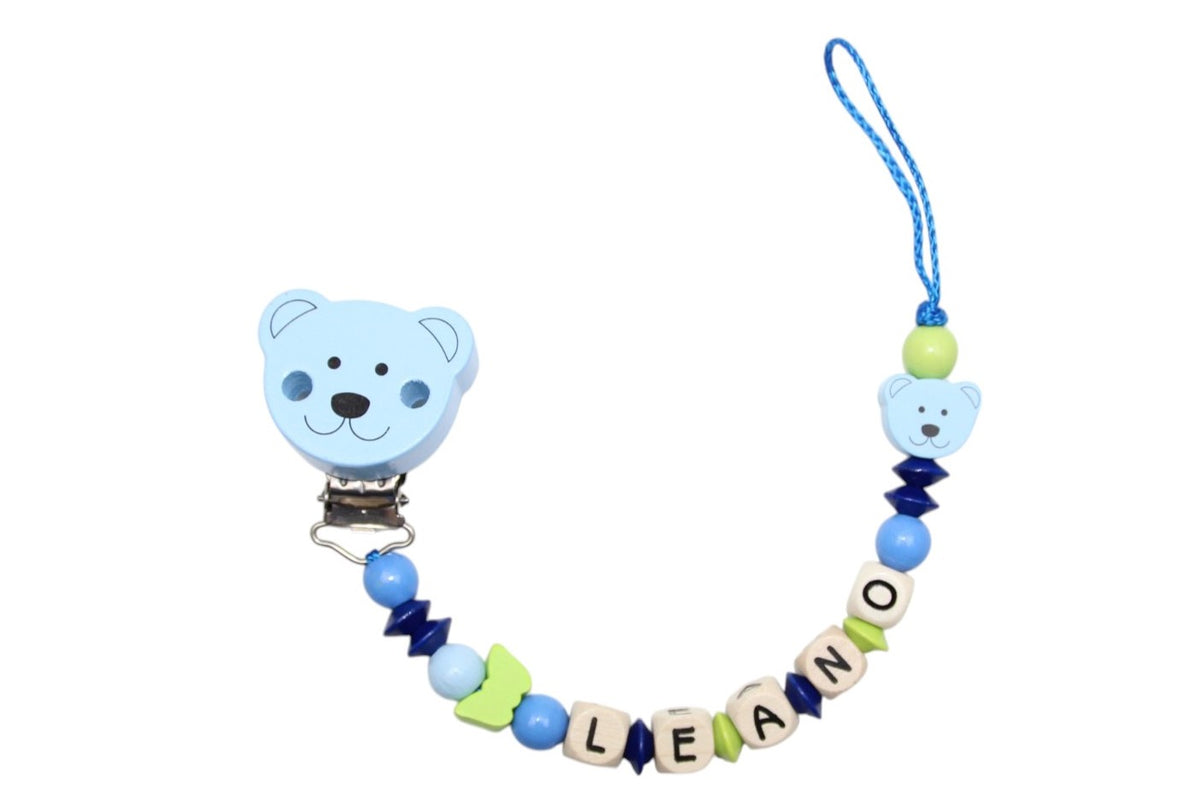 Nuggikette avec nom ours clip pastel bleu