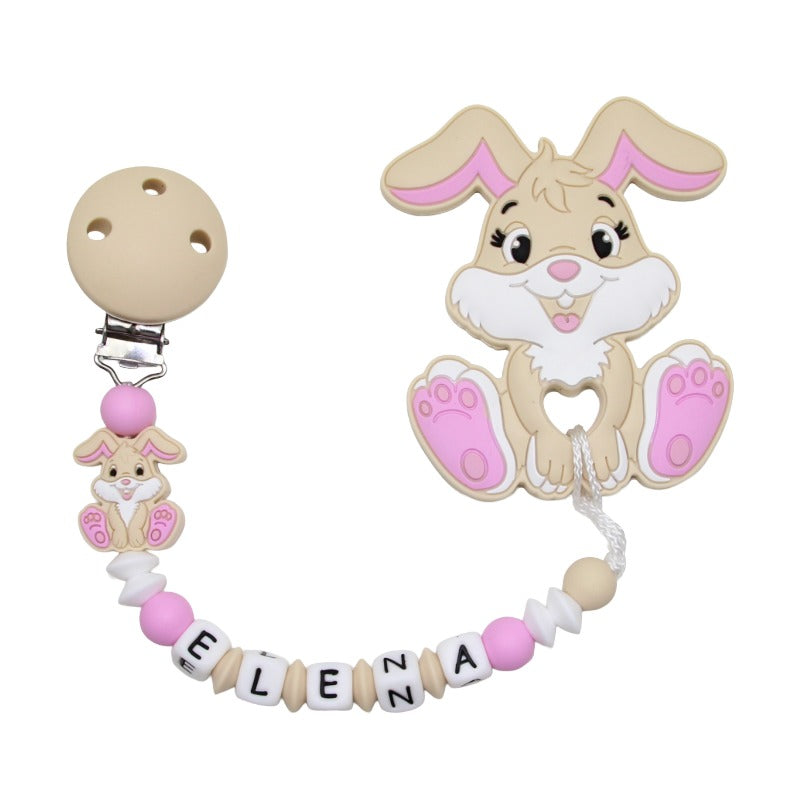 Nuggikette Silikon mit Name und Anhänger Bunny beige:zartrosa