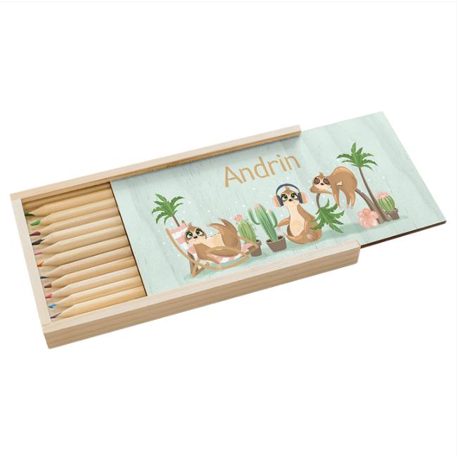 Stiftebox Holz Faultiere