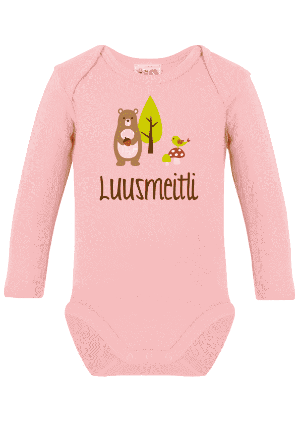Langarm-Body bedruckt mit Name und Wald