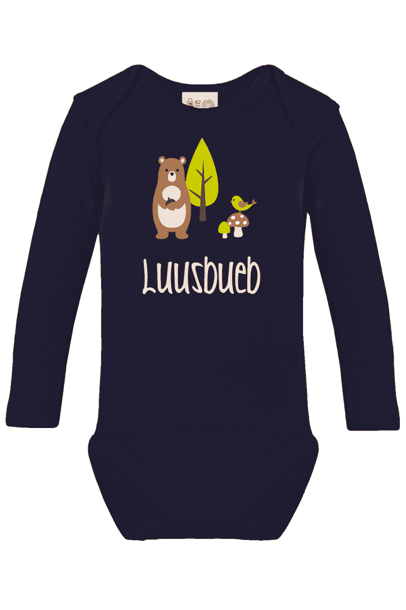 Langarm-Body bedruckt mit Name und Wald