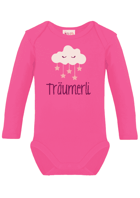 Langarm-Body bedruckt mit Name und Wolke