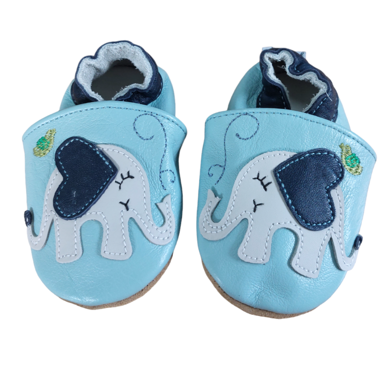 Leather finkli 0-6 mth elephant pastel blue
