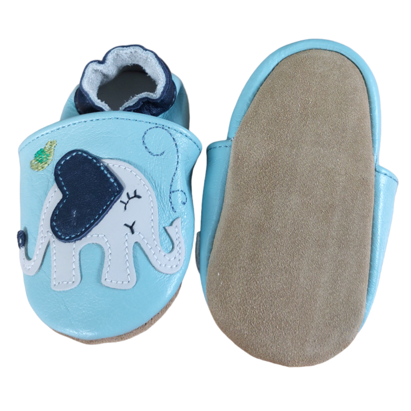 Leather finkli 0-6 mth elephant pastel blue