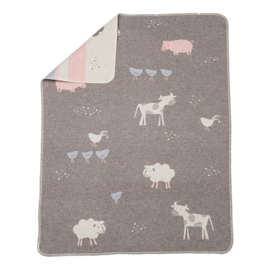 Animaux de ferme couverture bébé brun melange