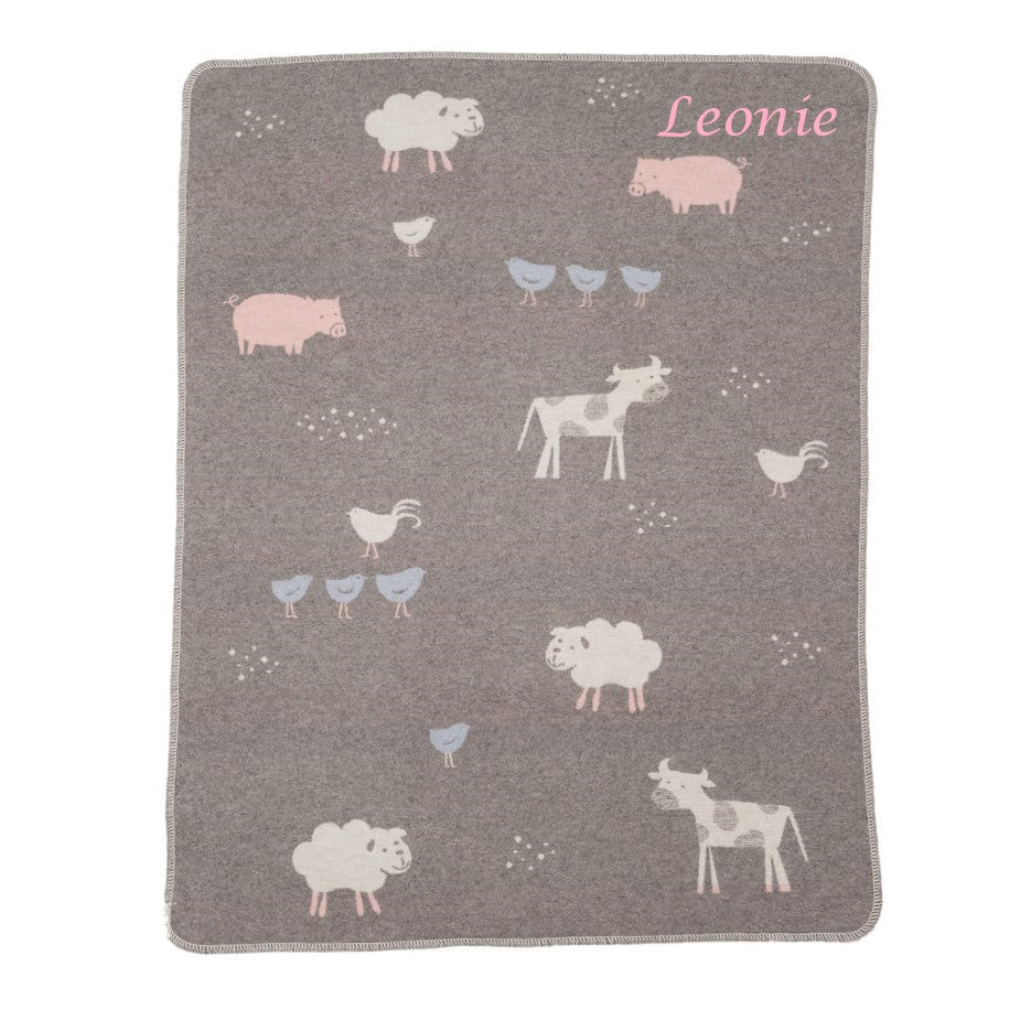 Animaux de ferme couverture bébé brun melange