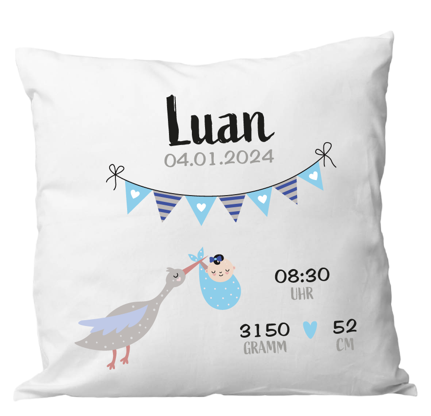 Oreiller de naissance 40x40cm cigogne