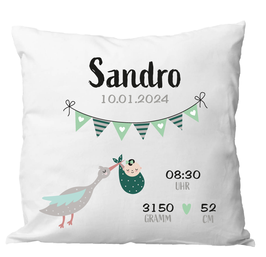 Oreiller de naissance 40x40cm cigogne