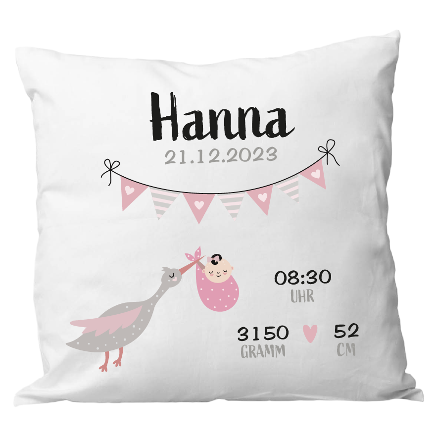 Oreiller de naissance 40x40cm cigogne