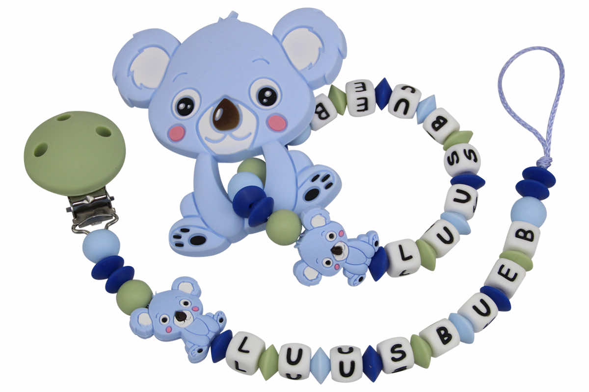SILIKON Geschenkset Koala pastellblau:lindengrün
