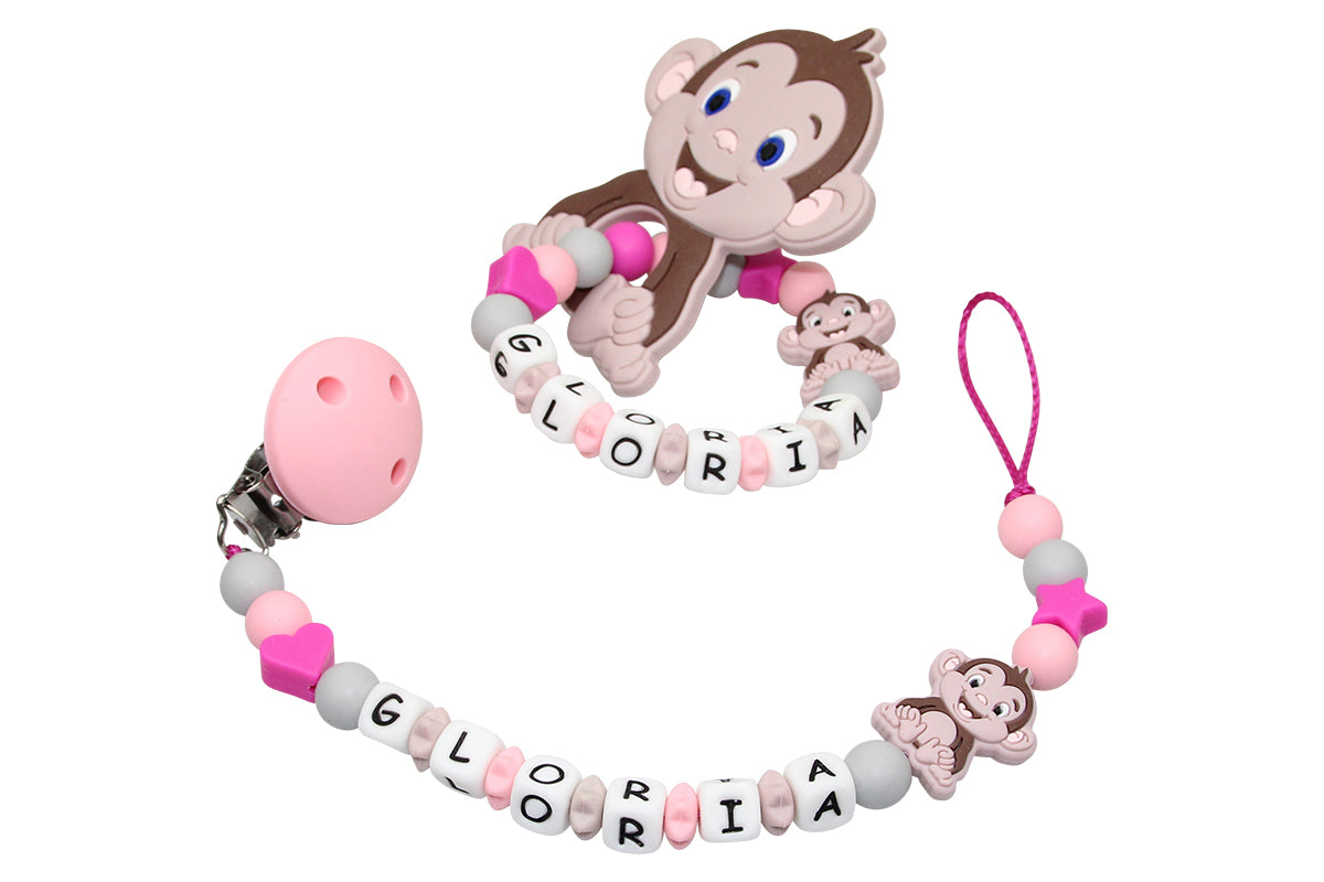 SILIKON Geschenkset Affe pastellrosa