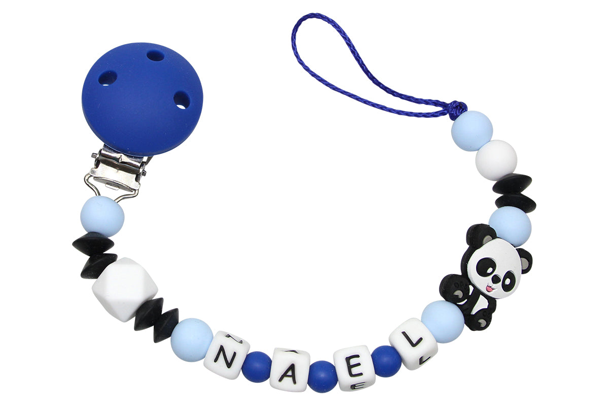 Nuggikette Silicone avec nom Panda Blue Royal: Blue pastel