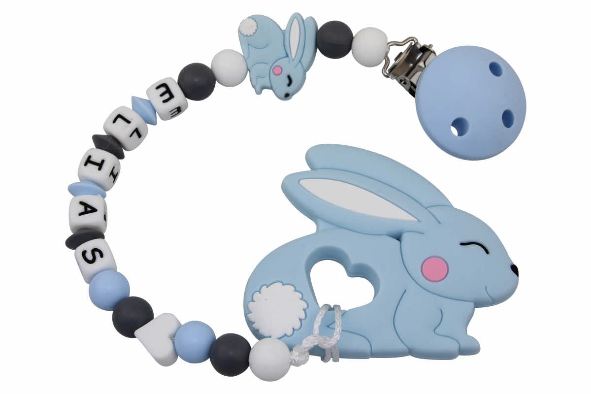 Nuggikette Silicone avec nom et remorque Blue pastel