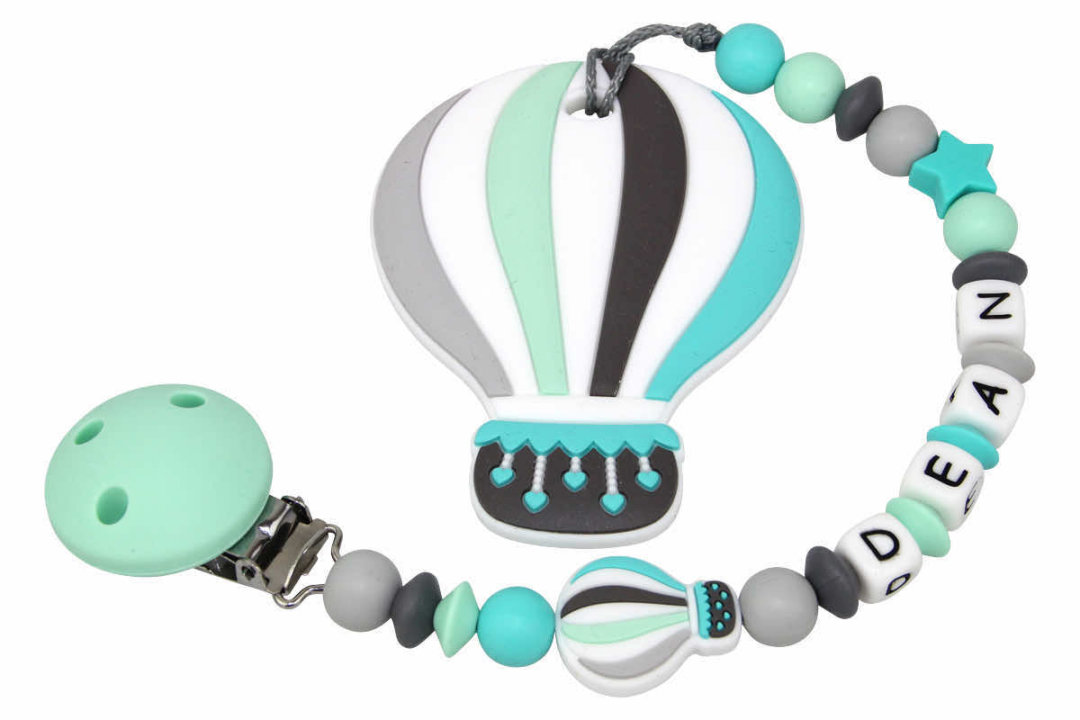 Nuggikette Silicone avec nom et remorque Mint de ballon: Gray