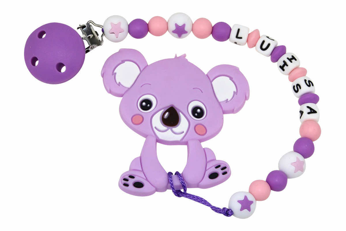 Nuggikette Silicone avec nom Star Pearls et Koala Pendant