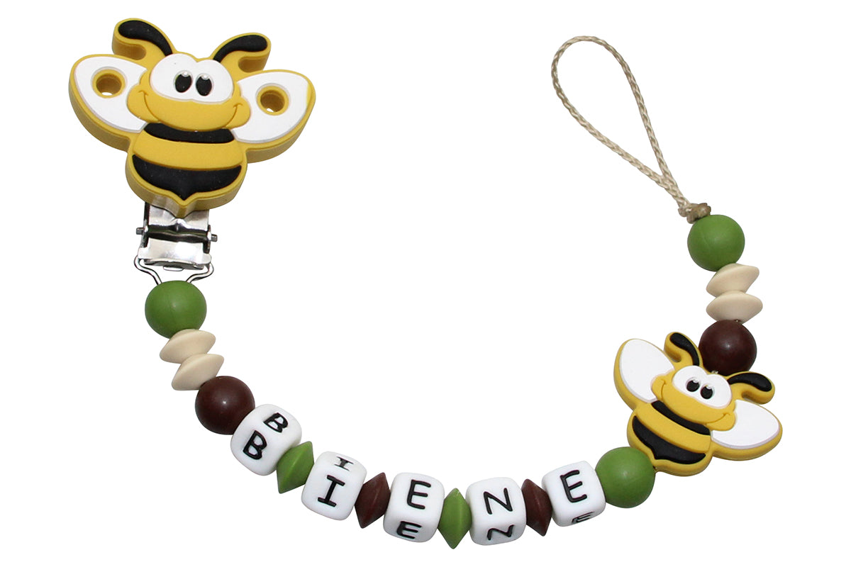 Nuggikette Silikon mit Name Bienenclip