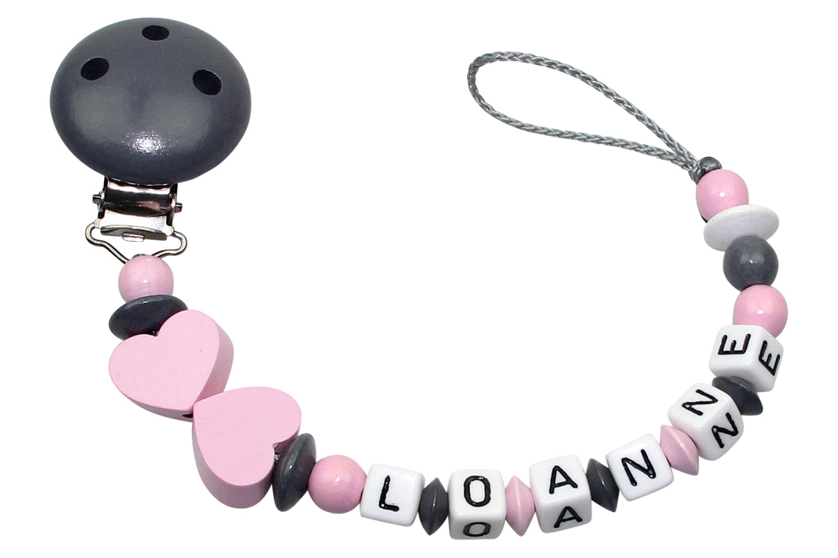 Nuggikette avec nom coeur pastel rose: gris foncé