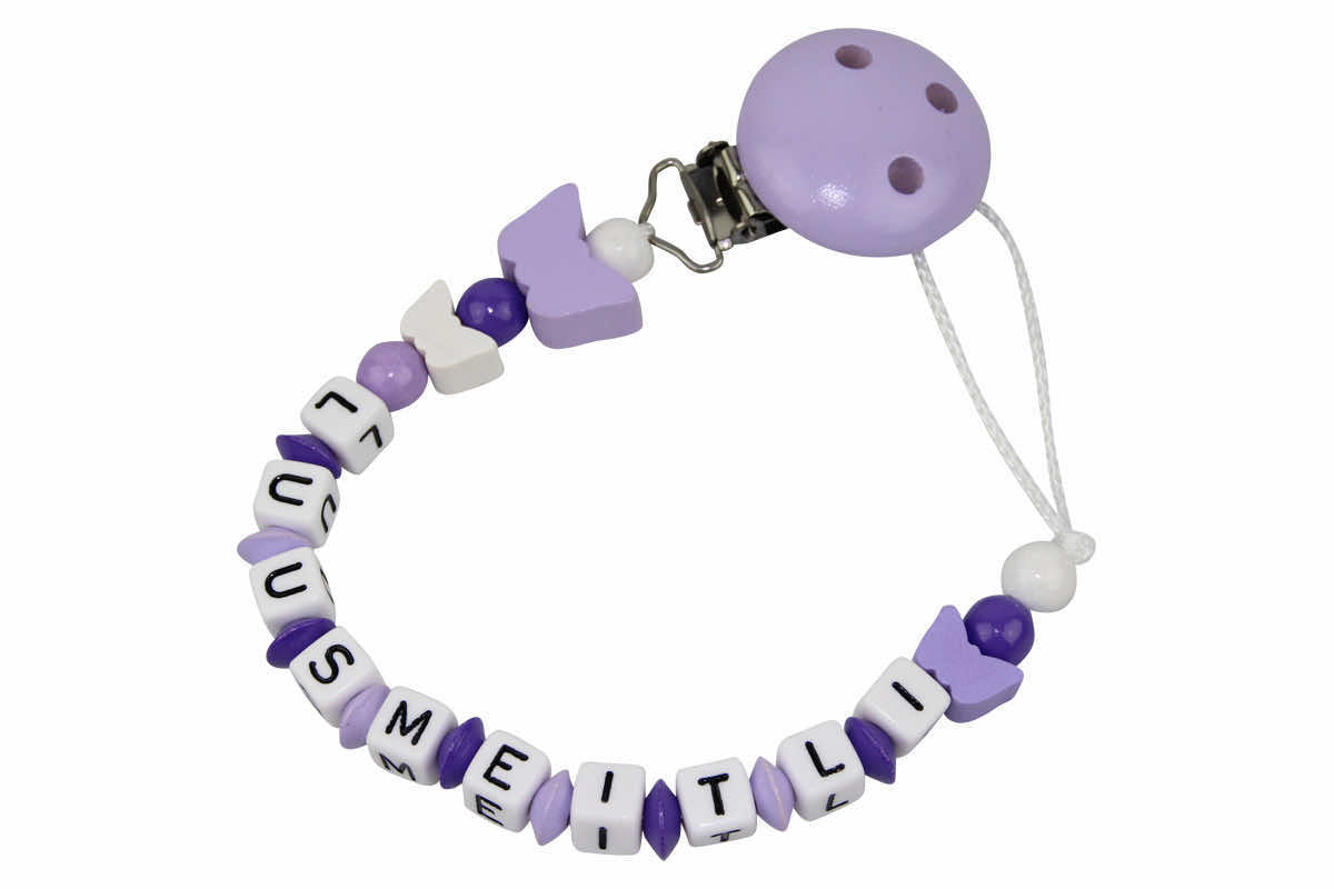 Nuggikette avec nom papillons lilas: blanc