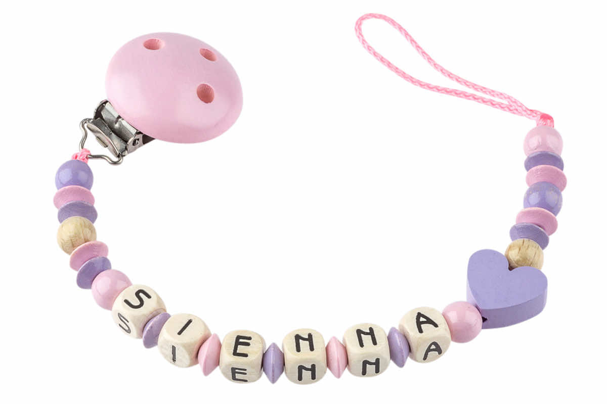 Nuggikette avec nom coeur lilas: pastel rose