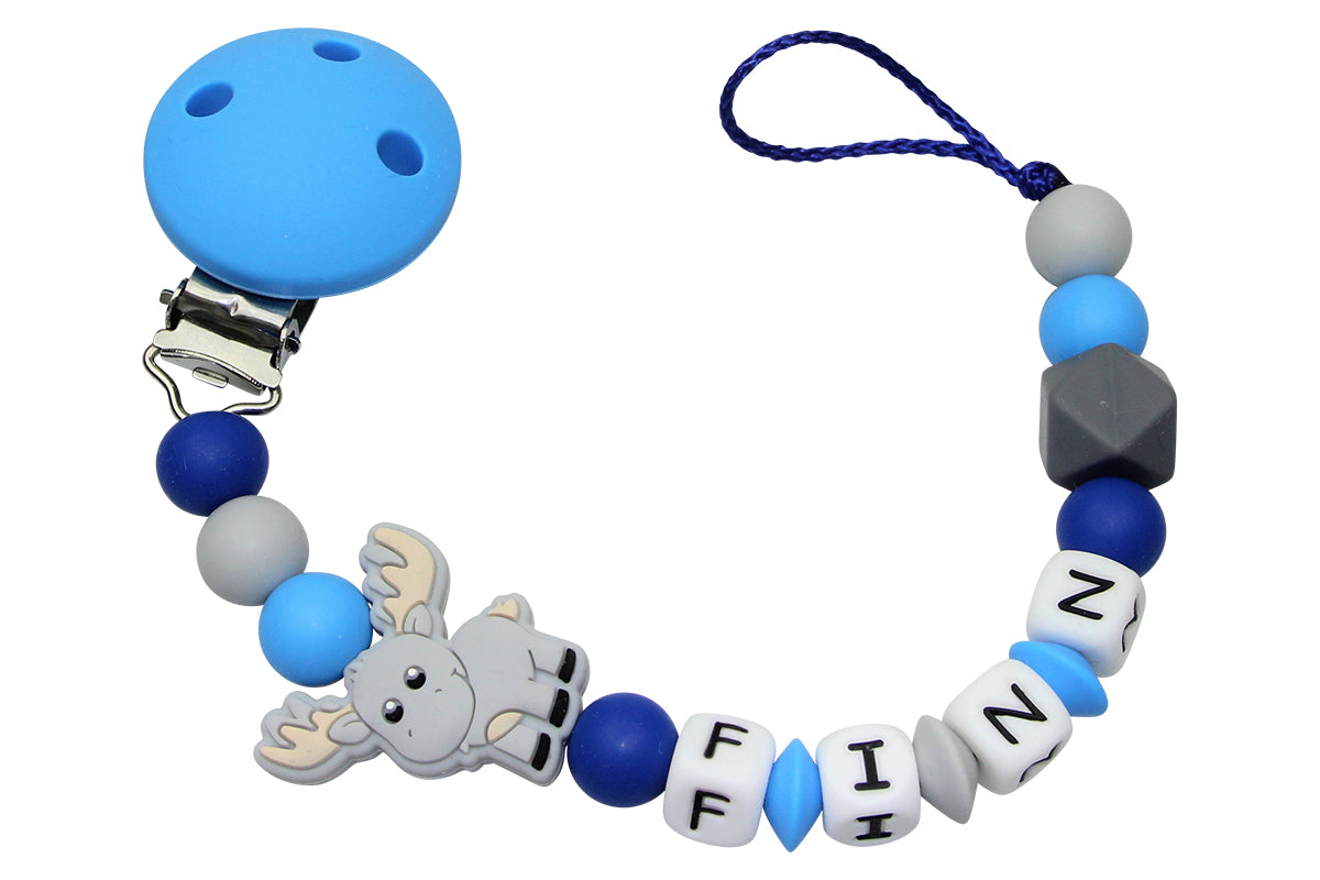 Nuggikette Silicone avec nom Moose Bleu clair