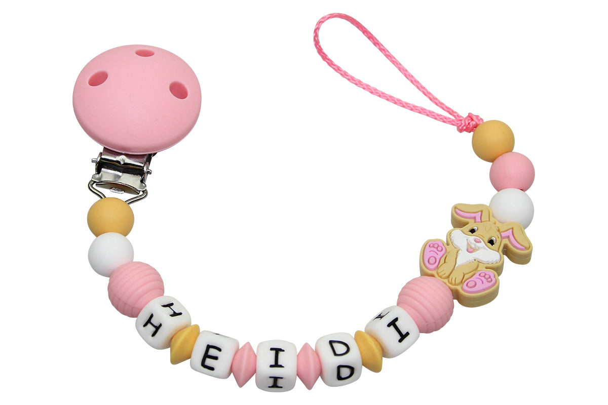 Nuggikette Silicone avec nom Bunny Pastel Pink: Moutarde Jaune