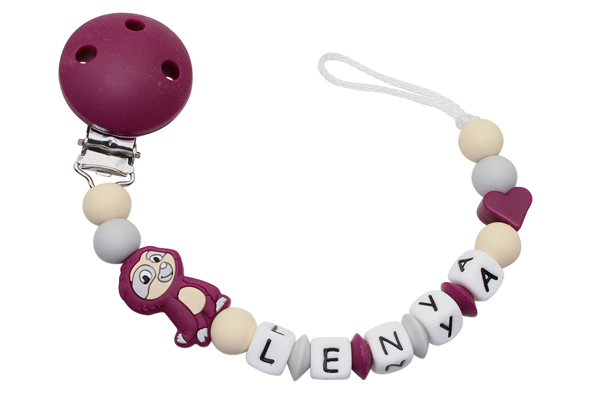 Nuggikette Silikon mit Name Faultier rotwein:beige