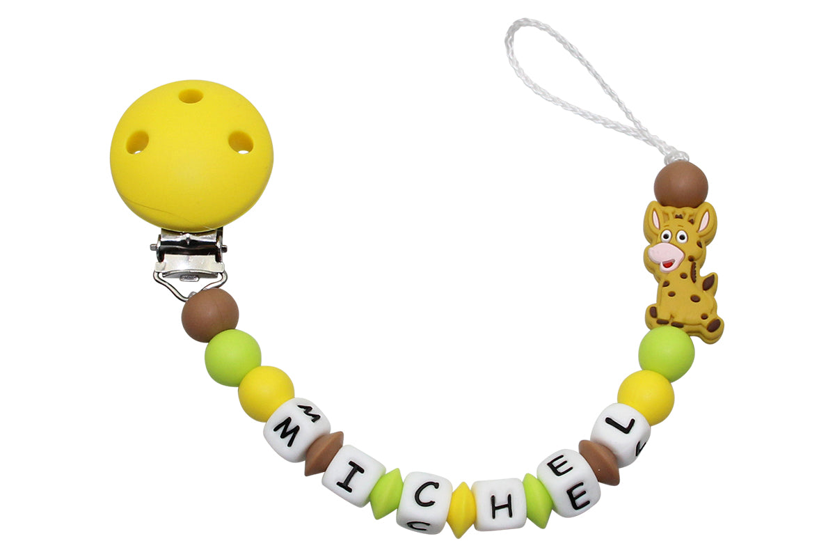 Nuggikette Silicone avec nom Girafe jaune: citron