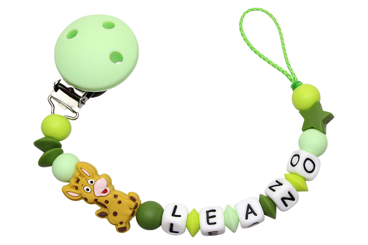 Nuggikette Silicone avec nom girafe vert clair