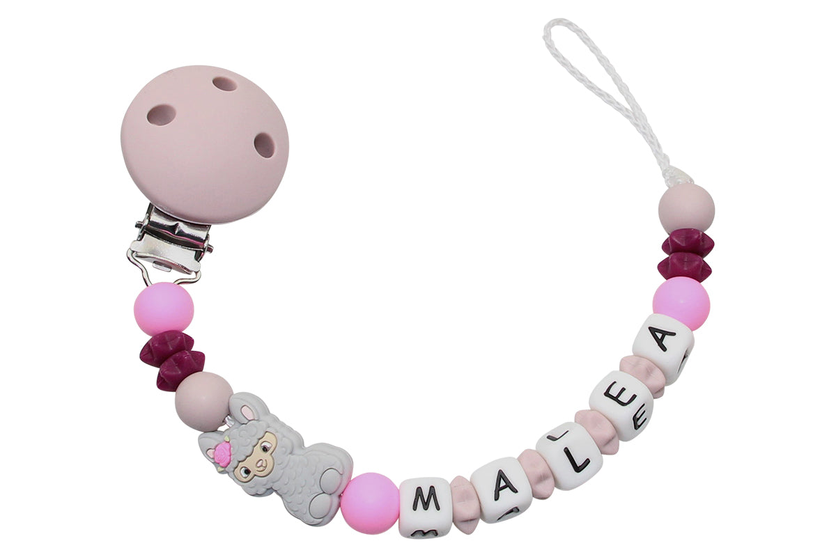 Nuggikette Silicone avec nom Lama Rosebraun: Pink