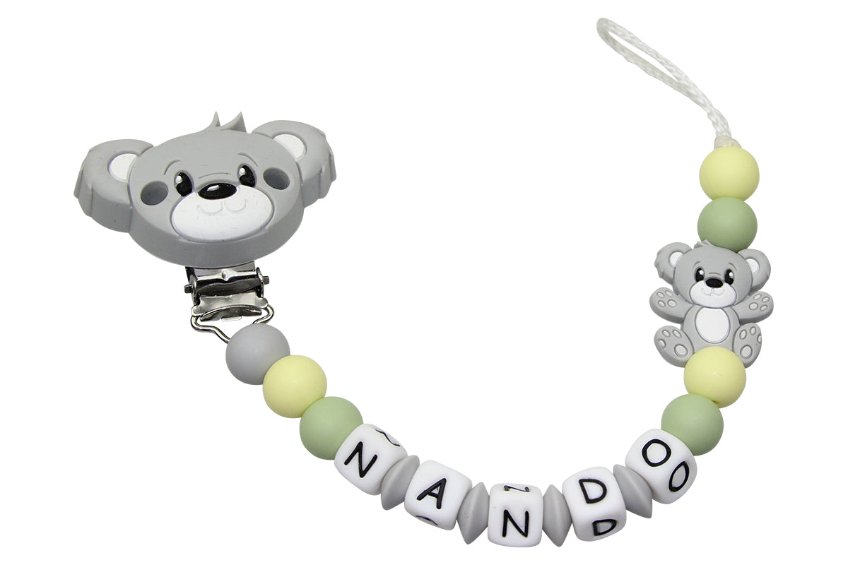 Nuggikette Silicone avec nom Teddyclip Gris clair